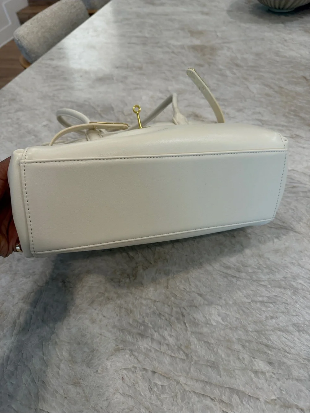 JW PEI Cream Leather Satchel with Gold Hardware